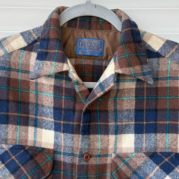 【Special】 70's PENDLETON BOARD SHIRT vtg 60s 70s pendleton brown plaid wool board shirt loop